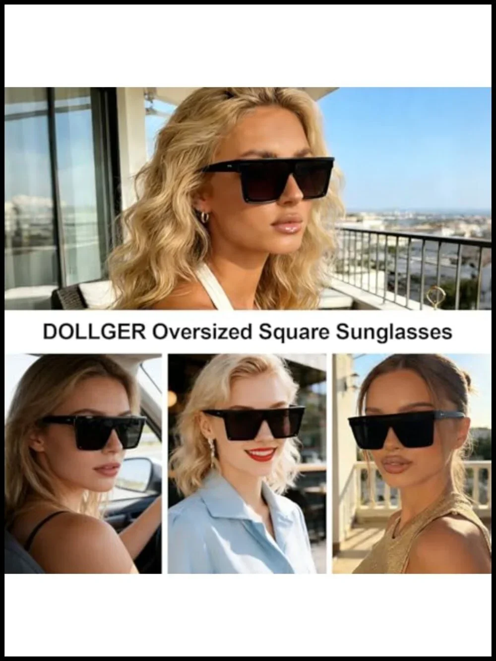 Oversized Square Flat Top Sunglasses UV400 Non-Polarized Shield